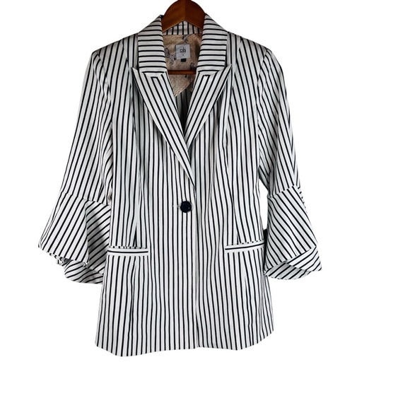 CAbi Jackets & Blazers - CAbi Women’s Ole Ticking Stripe Bell Jacket Blazer Navy White Size 4